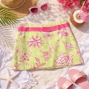 EUC MOLLY B. Mini Skirt Pink/Green French Toile w/ bow/ribbon, size 10